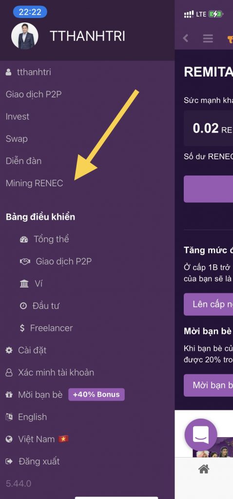 Chọn tính năng Mining RENEC